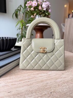 CHANEL Quilted Top-Handle Mini Bag in Light Sage Green with Gold Hardware RARE